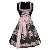 dirndl schwarz, Dirndl Damen Midi Oktoberfest Trachtenkleid Trachtenrock Dirndl-Komplettsets Lang Festlich Große Größen Dirndlkleid Dirndlbluse Elegant Retro Dirndlkleider Trachtenmode Schwarz XXL