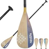 WONITAGO SUP-Paddelboard-Paddel mit Kohlefaser-Schaft und PP-Klinge, schwimmendes, verstellbares Stand-Up-Paddelboard-Paddel, 170-210 cm, Bambus- & Wellen-Orange-Muster