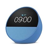 Zertifiziert und generalüberholt Amazon Echo Spot (2024), smarter Wecker mit sattem Klang und Alexa, Blau
