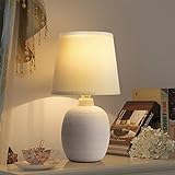 Tischlampe Keramik Tischleuchte Lampe für Nachttisch Beistelltisch Nachttischlampe Stoffschirm E14 Vintage Retro