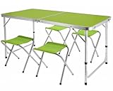 JUMI Klappbarer Campingtisch - Beistelltisch mit 4er Stuhle Set, Klapptisch zum Camping, Multifunktion - Balkon möbel Set, gartenmöbel Set - Tischhöhenverstellung (Kalk)