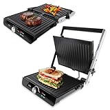 ADE Sandwichmaker 3 in 1 | antihaftbeschichteter Kontaktgrill & Paninitoaster | Tischgrill elektrisch 180° aufklappbar | perfekt für Sandwiches, Toast, Steaks, Gemüse, Panini, | 2.000 Watt | Edelstahl