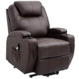 HOMCOM Fernsehsessel mit Aufstehhilfe Elektrisch Relaxsessel mit Liegefunktion, TV-Sessel mit Becherhalter, Seitentasche und Fernbedienung, Kunstleder, Kaffee-Braun