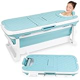 Ansobea 149x60x50cm XXL Faltbare Badewanne Erwachsene, Erwachsener foldable bathtub mit Abdeckung Klappbadewanne klappbare mobile Badewanne mit Korb für Badezimmer, Dusche und Balkon