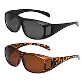 UILYNIU 2 Paar Polarisiert Sonnenbrille zum Überziehen für Brillenträger, Übergröße Sonnenbrille für Damen Herren, Überbrille Überziehbrille UV-Schutz Fit-Over Brille für Autofahren Angeln