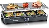 SEVERIN Raclette-Partygrill mit Naturgrillstein, Raclette mit Grillplatte aus Stein und 8 antihaftbeschichteten Pfännchen, Tischgrill für 8 Personen, max. 1300 W, schwarz, RG 2372