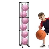 Ballregal Präsentationsständer - Basketball Lagerregal, Rostfreier Ballhalter Stabil 3 Schichten | Platzsparender Basketballhalter Stabiler Ballhalter, Multifunktionales Ballregal mit Rollen für