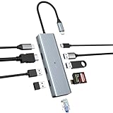 10 in 1 USB C Dockingstation, USB C Hub USB C Adapter mit 4K HDMI LAN RJ45, USB C 3.0, 100W PD, 2 USB A 3.0, 2 USB 2.0, SD/TF Ports