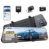 30,5 cm (12 Zoll) Touchscreen-Rückspiegel, Dual-Objektiv-Dashcam für Autos, mit 4K-Frontkamera, Rückfahrkamera, 2,5 K WDR Nachtsicht, mit 5 G WLAN, GPS-Navigation, ADAS BSD, Sprachsteuerung