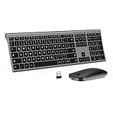 Kabelloses Tastatur Maus Set, seenda 2.4G Ultraflach Wireless Tastatur und Maus Aufladbar aus Aluminium, Deutsch QWERTZ Funktastatur Dünn für Windows/PC, Computer, Laptop, Smart-TV, Grau und Schwarz