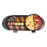 2 in 1 Elektrischer Hot Pot Grill,Elektrischer Kochtopf, Elektrischer Grill mit Kochtopf, Elektrischer Barbecue Grill & Kochtopf für die Zubereitung von Suppen und Eintöpfen