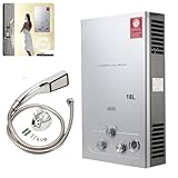 ECUTEE 18L 36KW Flüssiggas Durchlauferhitzer LPG Warmwasserbereiter, Tankless Instant Heißwasserbereiter mit Galvanisierter Duschkopf und Duschschlauch, für Outdoor-Camping-Baden und RV-Dusche, Silber