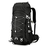 Outplea Wanderrucksack 60l Herren Damen, Bequem Trekkingrucksack mit Regenschutz, Wasserdichter Reiserucksack für Camping Wandern Bergsteigen, Schwarz