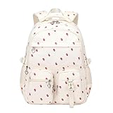 Skate-Rucksack für Damen, Erdbeermuster, Tagesrucksack, Nylon, Junior, Mittelschule, Fußball-Rucksäcke (Beige, Einheitsgröße)