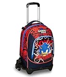 Sonic Schultrolley Jack mit 3 Rollen, Rot und Blau, Prime, 3 in 1, Dreifachverwendung, Rucksack mit abnehmbarem Wagen, Tasche für Trinkflasche und Crossover System, Schulrucksack für Reisen, Kinder