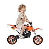 RUETERY 10Zoll Mini Crossbike, 49cc 2-Takt Pocketbikes, Kindermotorrad Benzin, Dirtbike, Pocket Bike, Scheibenbremsen Vorne und Hinten, Tragfähigkeit 80kg, 50km/h, 1.8L Tankinhalt, Orange