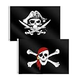 Piratenflagge 60 * 90cm,2 PCS Piraten Flagge,2'x 3'Schädel Flagge,Fahne mit Totenkopfdesign,Kreuzmesser-Flagge und Jolly Roger Flagge,Jolly Roger Piraten Flagge,für Piraten Party,Halloween Dekoration
