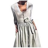 Generisch Dirndl Damen - Trachtenrock Midi Lang Trachtenkleid Dirndl-Komplettsets Trachtenmode Trachten Outfit mit 3 Teilig Schürze Dirndlbluse Oktoberfest Dresses Dirndlkleid Set