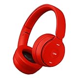 WMJYDF Kabellose Bluetooth-Kopfhörer über Ohr, HiFi-Stereo, faltbar, kabelgebunden, kabellos/TF mit Mikrofon, faltbar, leicht, tiefer Bass, 25 Stunden Spielzeit (Rot)
