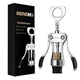 Beneno Weinflaschenöffner, BENENO Zinklegierung Premium Flügelkorkenzieher Weinöffner mit multifunktionalen Korken und Kappen Flaschenöffner, Silber