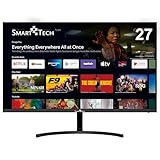 Smart Tech Smart Monitor 27 Zoll, FHD Monitor Android, Eingebaute Lautsprechers, Bluetooth, WiFi, Sprachgesteuerte Fernbedienung, HDMI, USB, Neigung Verstellbar