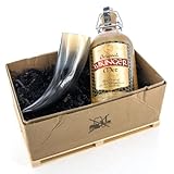 Bull & Bear Geschenkset für Männer mit 0,5 Liter Honigwein und Trinkhorn, Original Wikinger Met in Tonflasche, Met Trinkhorn für 0,1-0,2 Liter