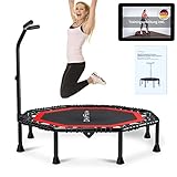 DH FitLife Fitness Trampolin klappbar Leise Gummiseilfederung ohne Installation | 50 Zoll 128cm Trampoline für Indoor & Outdoor Jumping | mit 3 verstellbaren Handgriffstufen (Rot)