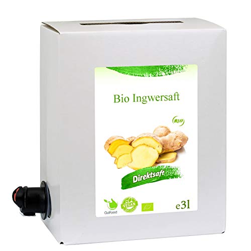 3 Liter Bio Ingwersaft - 3 Monate Bio Ingwer Saftkur - ökologischer Ingwer Saft in Premiumqualität in der praktischen 3 Liter Bag in Box Saftbox - nach Anbruch ungekühlt 3 Monate haltbar