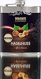 DOLOMITI Haselnuss Schnaps Flachmann │ Haselnuss Premium Spirituose 35% vol. │ Robuster, edler Flachmann aus Edelstahl │ 0.2 Liter