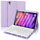 FOGARI Tastaturhülle für iPad Mini 7 (A17 Pro) 2024 / Mini 6 2021, französische AZERTY-Tastatur, abnehmbar, kabellose Bluetooth-Tastatur für iPad Mini 7/6 8,3 Zoll, Violett