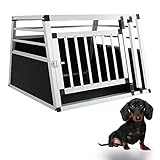 Thanaddo Alu Hunde Autotransportbox – Auto Hundebox robust & pflegeleicht – Gittertür verschließbar - Aluminium Kofferraumbox Reisebox für Hunde Katzen (70 x 69 x 52cm)