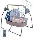 Baby schaukel indoor Babyschaukeln for Kleinkinder, elektrisches Schaukelstuhlbett mit 5 Geschwindigkeiten, Fernbedienung, Musikfunktion, Bluetooth-Verbindung, Auto-Shutdown-Timer, Ständerbett, weiche