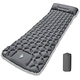 JUQG Isomatte Selbstaufblasend, wasserdichte Aufblasbare Schlafmatte mit Fußpumpe und Kissen, Ultraleicht und Tragbar, Geeignet für Camping, Wandern, Angeln, Reisen und Outdoor - Grau