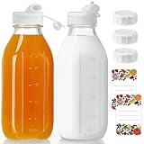 Absovetu 2er Set Glasflaschen mit Deckel 1 Liter - Milchflaschen mit Schraubverschluss Saftflaschen zum Befüllen Smoothie Flasche Kombucha Glas