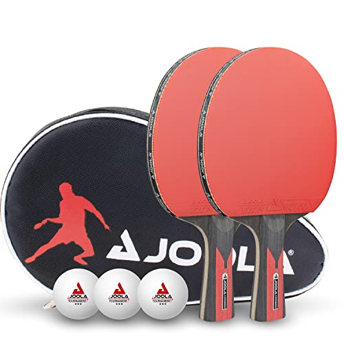 JOOLA Tischtennis Set Duo Carbon 2 Tischtennisschläger + 3 Tischtennisbälle + Tischtennishülle, rot/schwarz, 6-teilig