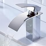 CECIPA Wasserhahn Bad, Wasserfall Wasserhahn Bad Edelstahl Waschtischarmatur Wasserfall mit Auslauf Höhe 84MM Waschbecken Armatur Chrom Einhebelmischer Warm und Kalt wasser Mischbatterien Bad