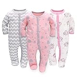 Schlafstrampler Baby Junge Maedchen 3er Unisex Pyjamas Baumwolle Strampler Jumpsuits Langarm Spieler Babykleidung mit 0-6 Monate