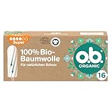 o.b. Organic Super (16 Stück), Bio Tampons für starke Tage aus 100% Bio-Baumwolle mit geschwungenen Rillen für zuverlässigen & natürlichen Schutz