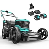 YARDCARE Akku Rasenmäher mit 7 Schnitthöhen, LED-Display, Mulchkeil, bis zu 675㎡ Rasen, Sichelmäher mit 2 Akku & 2 Ladegerät, 41cm Schnittbreite, 45L Grasfangsack, Einstellbare Griffhöhe