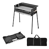 PQPQLI Holzkohlegrill, Tragbarer Klappgrill Mit Abnehmbaren Beinen Und Gewürzregal, Campinggrill Aus Metall Mit Backofengriff, 5-10 Personen Verwendung(with Handbag)