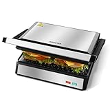 Aigostar Hett pro- Kontaktgrill für Sandwiches, Steak und als Panini Grill, Sandwichmaker mit Antihaftbeschichtung, 1500W Panini Grill mit Abnehmbare Ölsammelbox, 180º Öffnung.