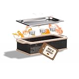 INEXTERIOR BBQ-Boards - Fleischwarmhalter fürs Grillen - Grillgut Stövchen mit BBQ-Design – Speisenwärmer – Warmhaltebehälter mit Kerzen - Warmhaltebox Grillparty (Schwarz, S)