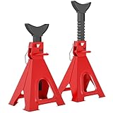 HOMCOM Unterstellbock 6 Tonnen Traglast 2 Stück Stützbock inkl 2 Sicherungssplint 13 stufig Höhenverstellbar 375 mm bis 592 mm Unterstellböcke PKW Wagenheber Ständer für Werkstatt Garage Rot