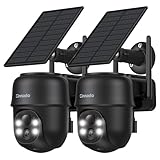 Cinnado Überwachungskamera Aussen Akku Solar - 2K Kamera Überwachung Aussen Solar, WLAN Kamera Outdoor mit PTZ, PIR Bewegungsmelder, Farbnachtsicht, Zwei-Wege-Audio, Alexa kompatibel, 2er Set