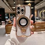 PYYLTTP Luxuriöse, plattierte, klappbare Handyhülle mit magnetischem Ständer für iPhone 16 15 12 13 14 Pro Max, Objektivkameraschutz, stoßfeste Panzerabdeckung (für iPhone 16/Titanium Gold)