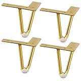 Mavö 4 Stück Tischbeine goldene Haarnadelbeine 10cm Kommodenbeine Möbelfüße Möbelbeine Sofabeine Schrankbeine LOKA (100mm, Gold)