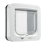 Sure Petcare SureFlap Mikrochip-Katzenklappe, batteriebetrieben, kompatibel mit RFID-Halsbandanhängern und Mikrochips, EIN-Knopf-Steuerung, Einbau in Türen, Glasscheiben und Wände, grau/weiß