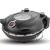 Klaif Elektrischer Pizzaofen, 420 °C, 1200 Watt, 5 Temperaturstufen separat einstellbar, Platte aus feuerfestem Stein mit 31 cm