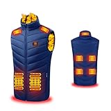Heizweste Herren Damen, Winter Elektrische Beheizbare Weste Beheizte Jacke USB mit 2 Schalter, 3 Einstellbar Temperatur, 9 Heizzonen (DE/NL/SE/PL, Alphanumerisch, 3XL, 4XL, Regular, Regular, Blau)