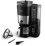 PHILIPS All-in-1 Filterkaffeemaschine - integriertes Kegelmahlwerk für frisch gemahlenen Kaffee - Duo-Bohnenbehälter, 1,25-L-Glaskanne, individuelle Einstellung der Intensität (HD7900/50)